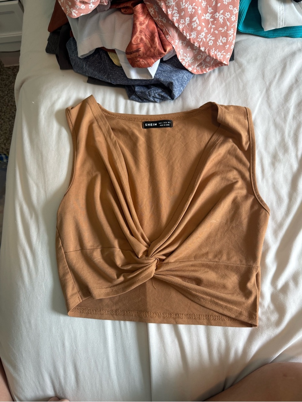 SHEIN Camel Twist-Front Cropped Tank Top - Picture 1 of 2